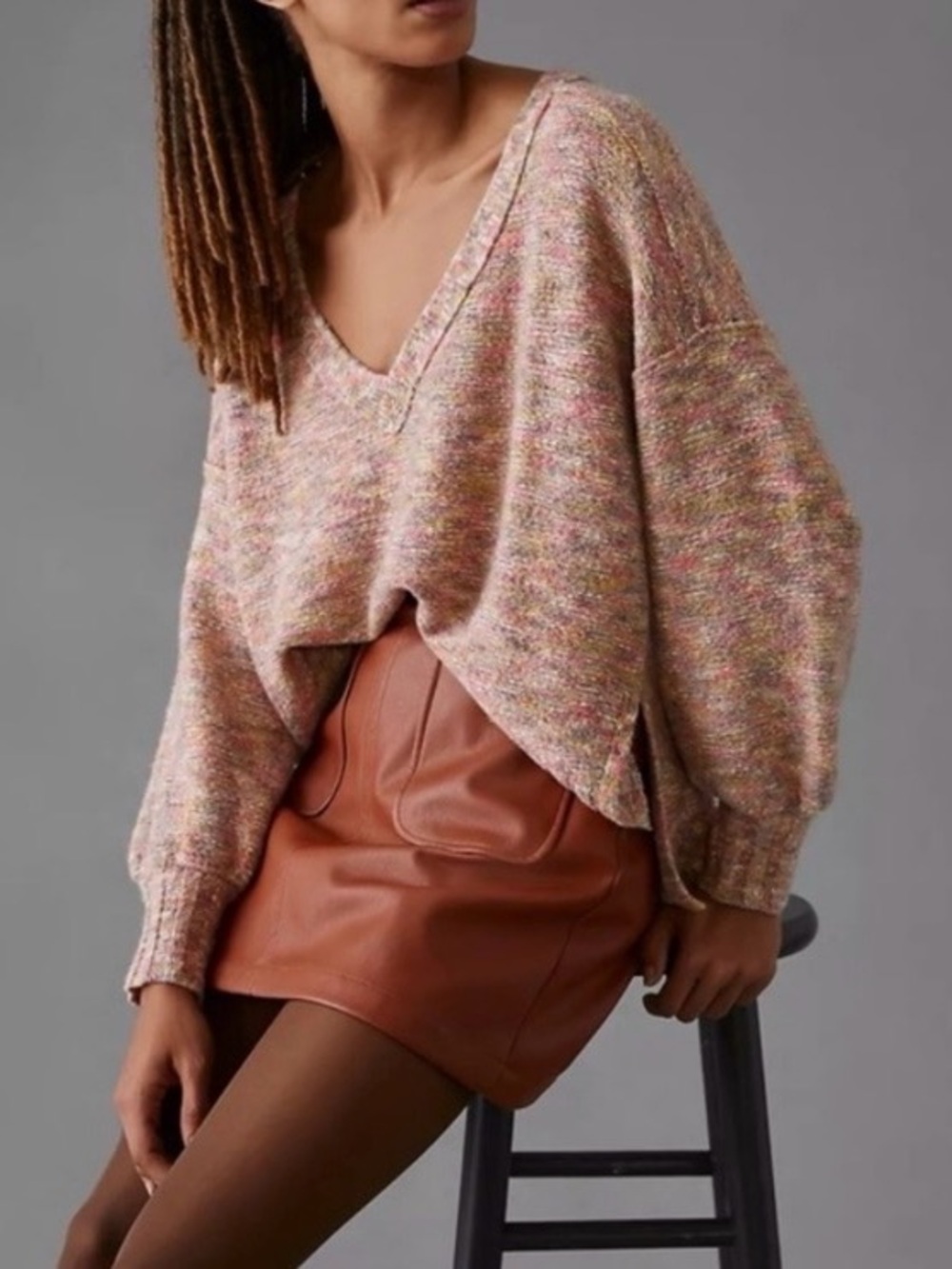 NWT Anthropologie Pilcro Deep V-Neck Space Dye Sweater Slouchy Small